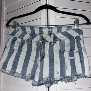 Empyre Blue and White Vertical Stripe Denim Cutoff Shorts